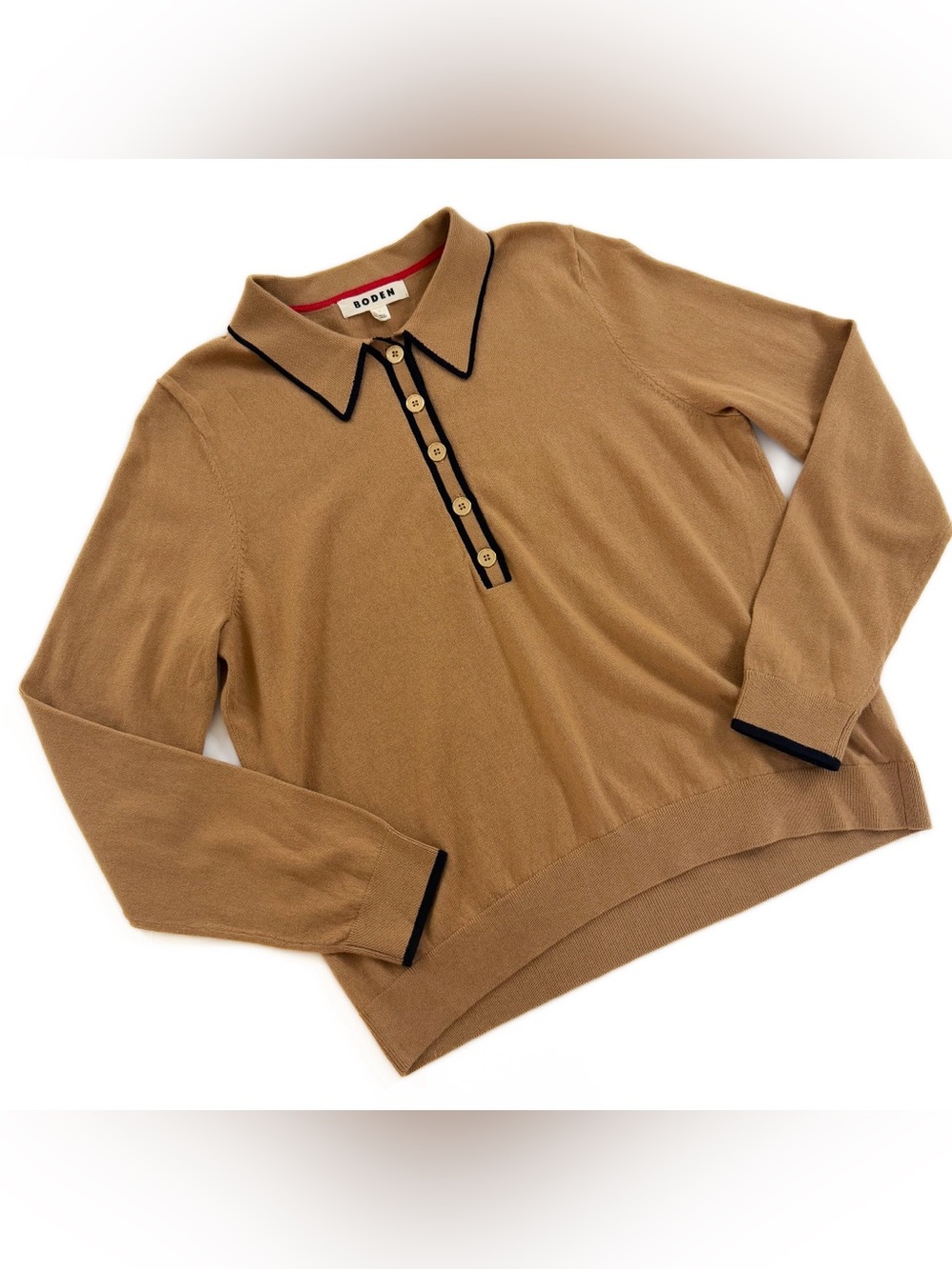 Boden Sweater Womens Large Liz Henley Jumper Brown Wool Blend
